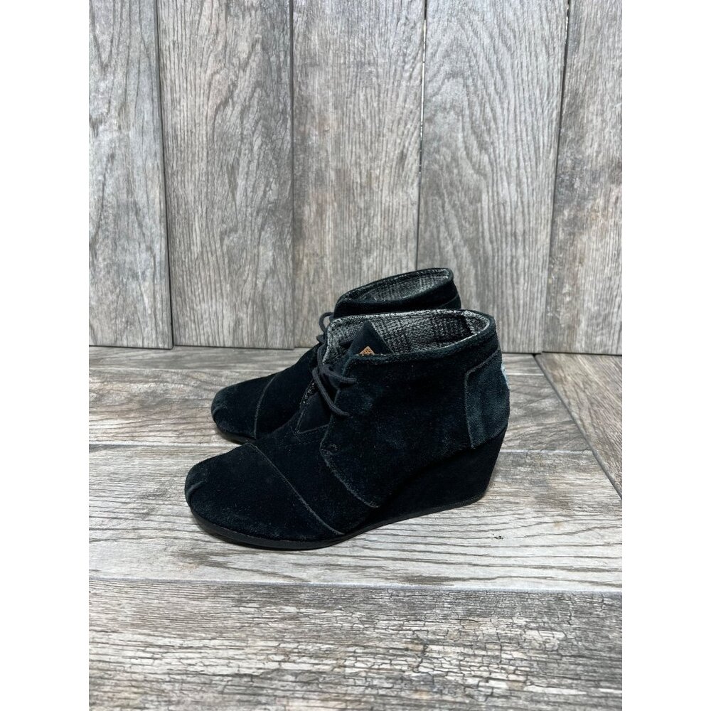 Toms Black Desert Wedge Ankle Bootie 300513 Suede Leather 7 Boho Casual - Picture 2 of 8